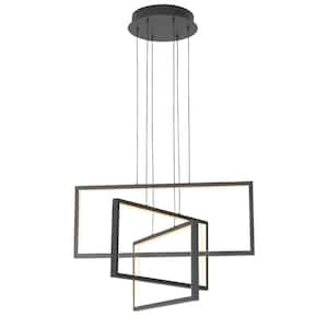 3-Lights 24 in. Dimmable Integrated LED Black Chandelier for Living Room Kitchen Island Smart Wi-Fi