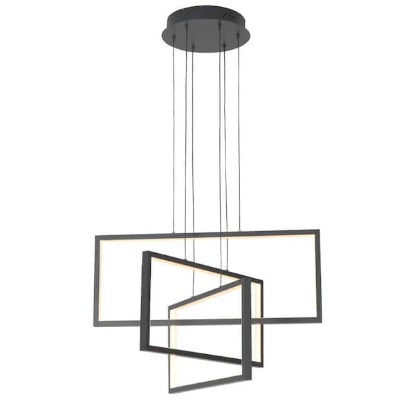 UMEILUCE 3-Lights 24 in. Dimmable Integrated LED Black Chandelier for Living Room Kitchen Island Smart Wi-Fi