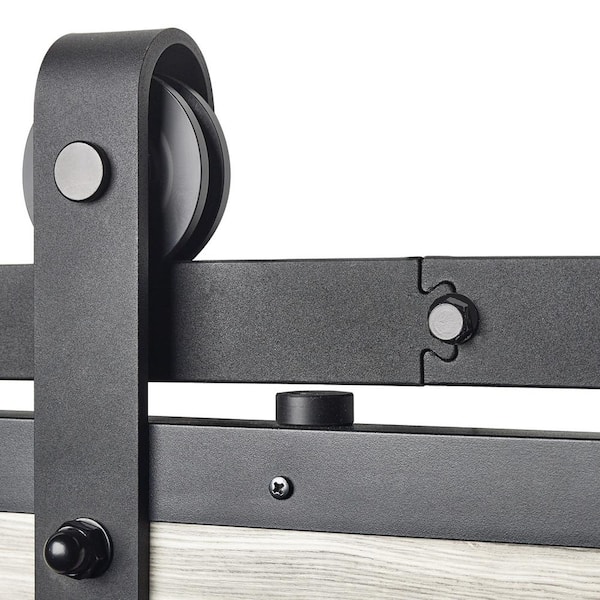 TRUporte 78.75 in. x 1.56 in. Matte Black Steel Finished Spirit Rail System Barn Door Hardware Kit