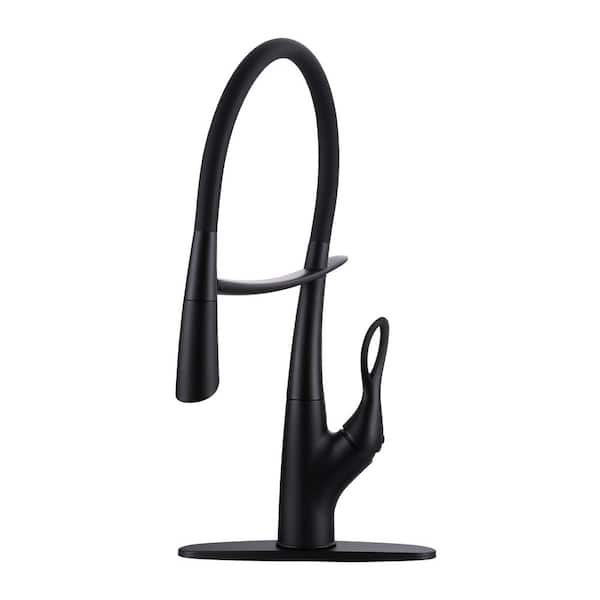 ARCORA Single Handle Pull Down Sprayer Kitchen Faucet with Deckplate in Matte Black