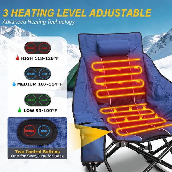 SEEUTEK Blue and Black Oversized Heated Rocking Camping Chair