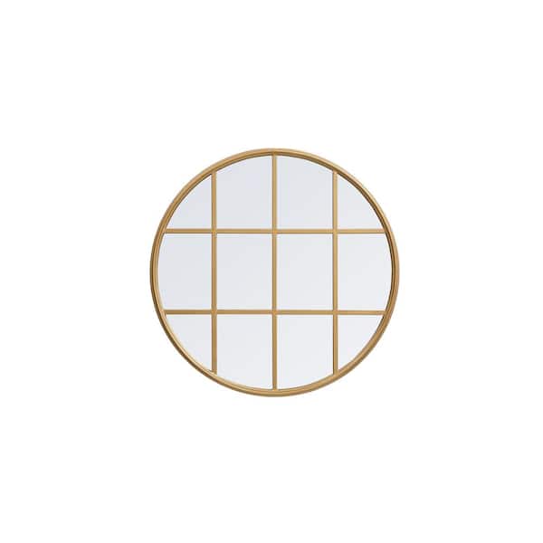 Unbranded Timeless Home 28 in. W x 28 in. H x Midcentury Modern Windowpane Metal Round Brass Mirror