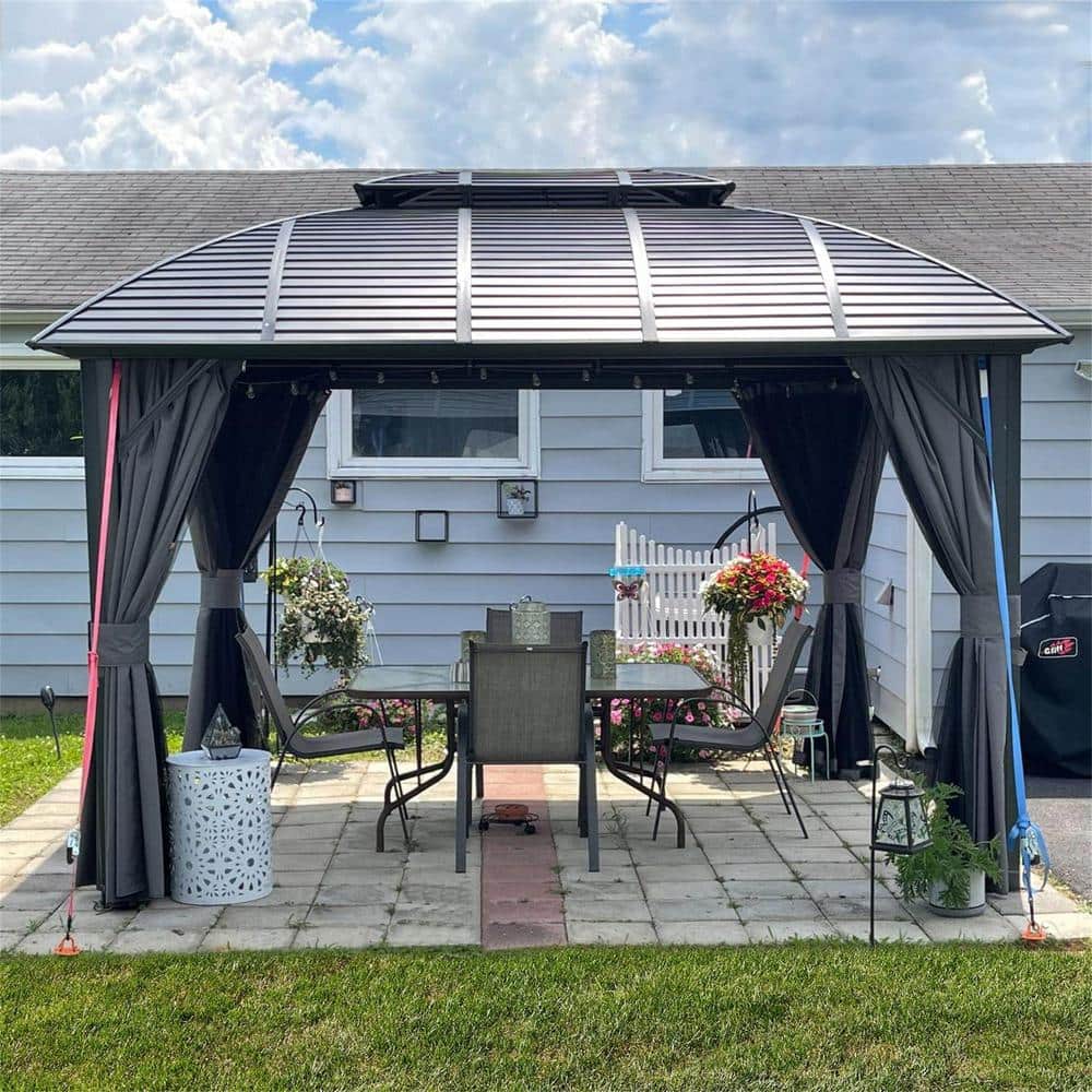 10 ft. x 12 ft. Outdoor Aluminum Frame Patio Gazebo Canopy Tent Shelter with Galvanized Steel Double Hardtop Pavilion price history on PriceWatchPro