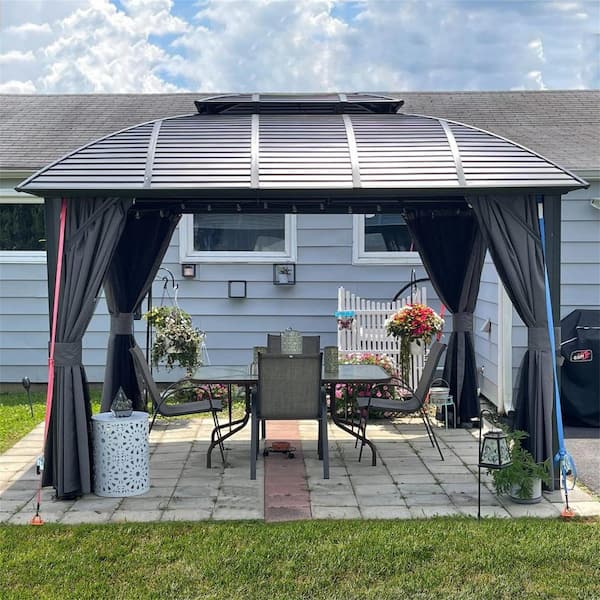 10 ft. x 12 ft. Outdoor Aluminum Frame Patio Gazebo Canopy Tent Shelter with Galvanized Steel Double Hardtop Pavilion