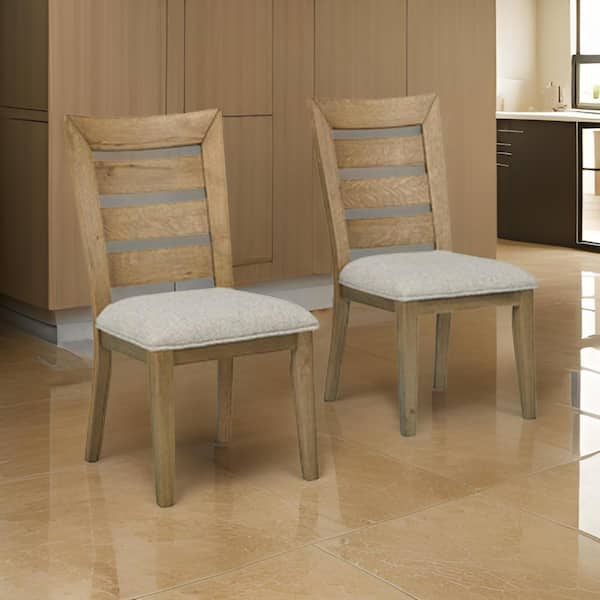 Benjara Brown and Gray Polyester Wooden Frame Dining Chair (Set of 2)