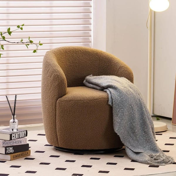 Boucle Accent Chair Comfy Fluffy Barrel Chair