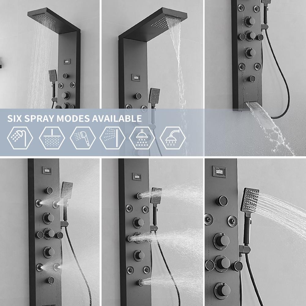 Black Stainless Steel 51.57'' Shower Panel with Rainfall and Waterfall Shower Heads