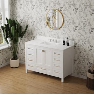 Moray 48 in. W x 22 in. D x 36 in. H Freestanding Single Sink Bath Vanity in White with White Marble Countertop