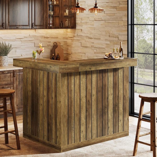 BYBLIGHT Kearsten L-shaped Bar Table with 3 Muti-Bottle Shelves