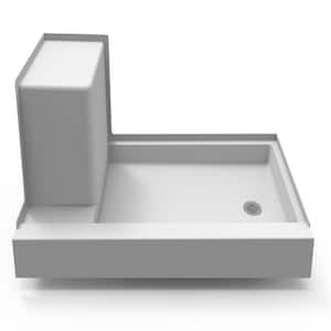 PRIMO Seated 60 in. L x 32 in. W Single Threshold Shower Pan Base with Right Drain in White