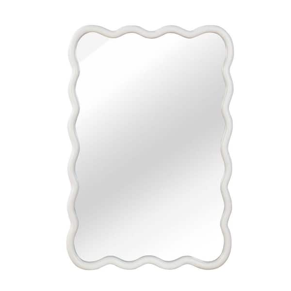 White 24 in. W x 36 in. H Modern Wavy Rectangle Solid Wood Framed Mirror
