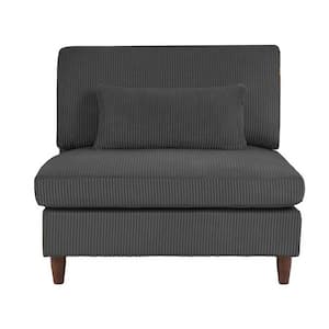 Luxury Gray Corduroy Fabric Armless Chair with 1 Pillow (Set of 1)