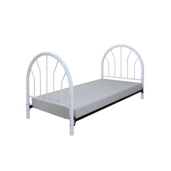 Benjara White Metal Twin Headboard and Footboard with Curved Spindles