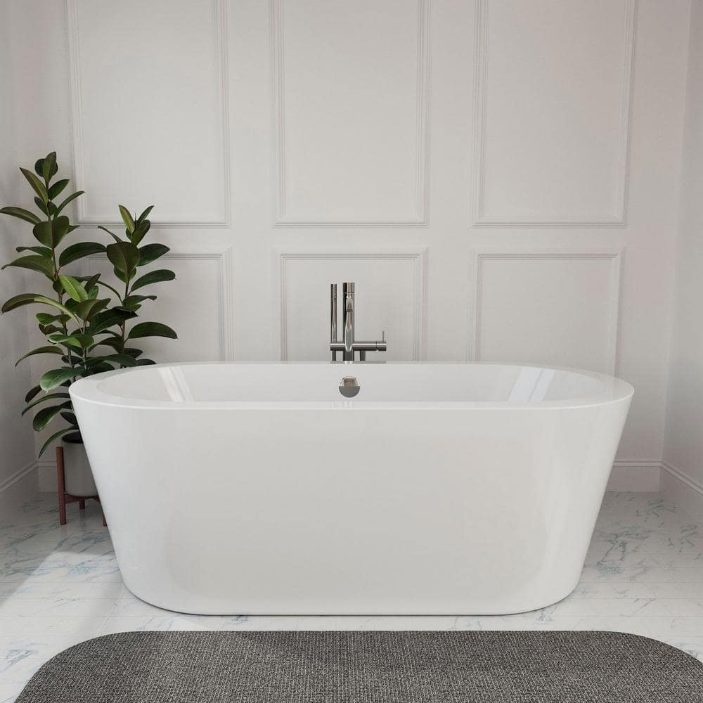 Empava 59 in. Acrylic Flatbottom Oval Freestanding Soaking Bathtub