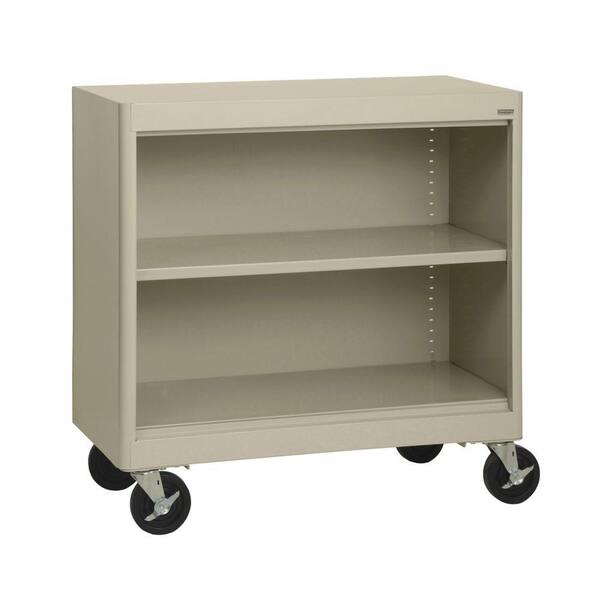Sandusky 36 in. Putty Metal 2-shelf Cart Bookcase with Adjustable Shelves