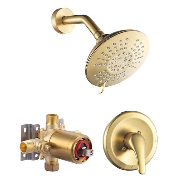 Single Handle 5-Spray Shower Faucet 1.8 GPM with Pressure Balance Valve in Brushed Gold