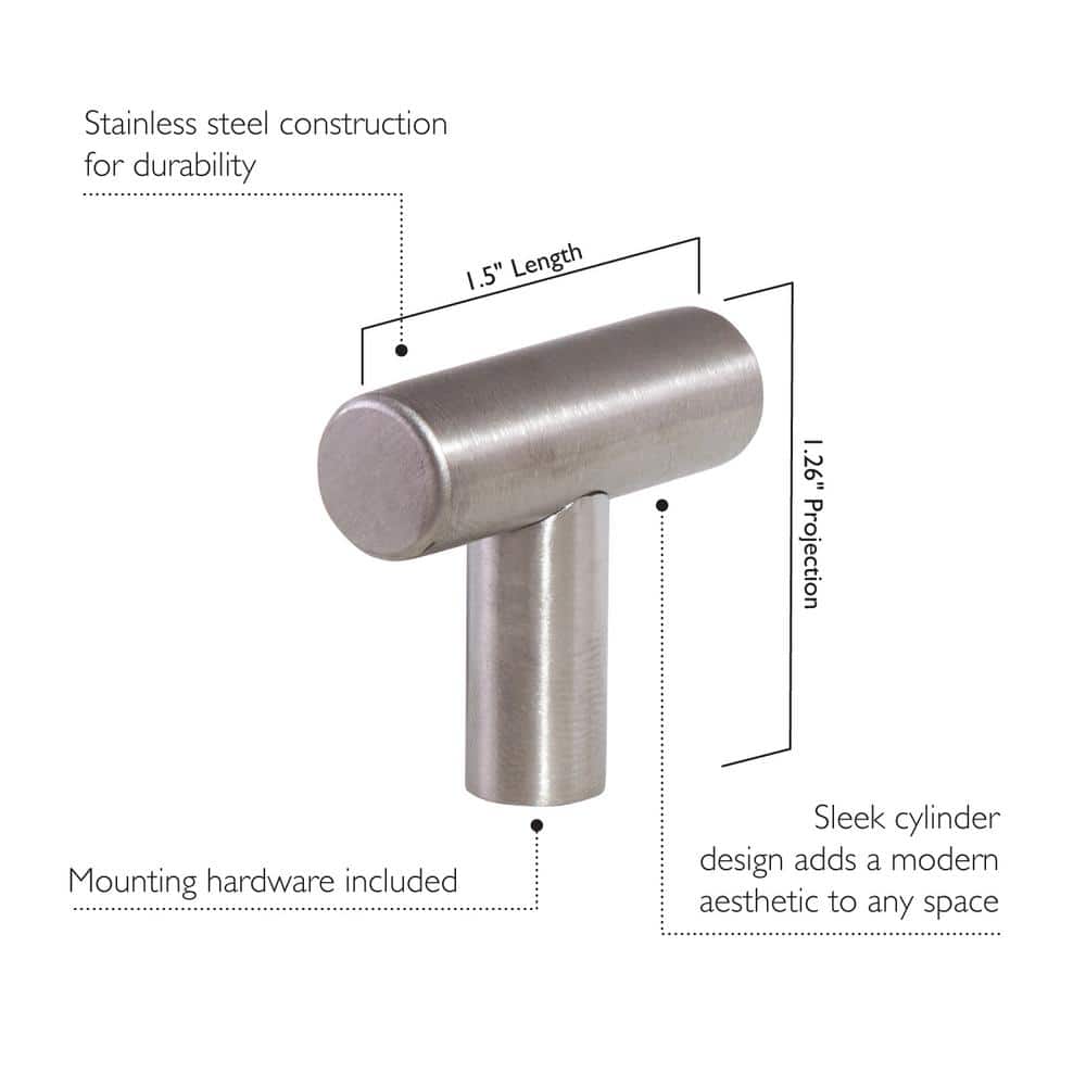 Stainless Steel T-Handle Cabinet Knob with Mounting Hardware