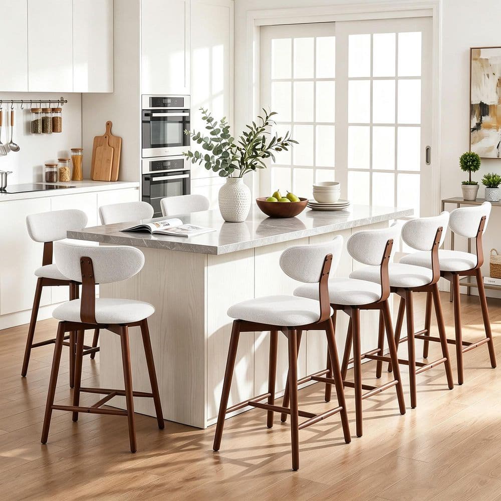 Uixe 22.4 in. H Beige Low Back Solid Wood Swivel Bar Stool with