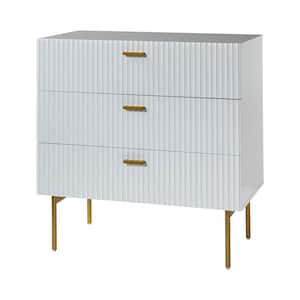 Fabian White 32 in. Tall 3 Chest of Drawers with Storage and Metal Legs