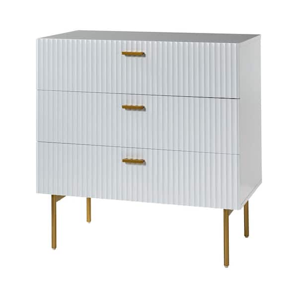 JAYDEN CREATION Fabian White 32 in. Tall 3 Chest of Drawers with Storage and Metal Legs