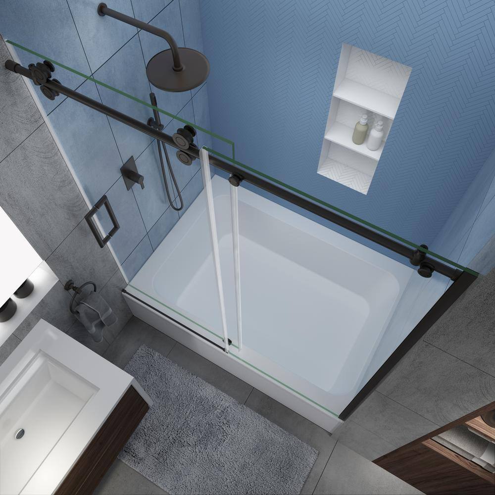 Bronze Frameless Sliding Tub Door with Clear Glass