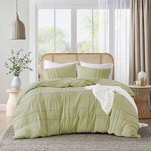 Porter 2-Piece Sage Microfiber Twin/Twin XL Soft Washed Pleated Duvet Cover Set