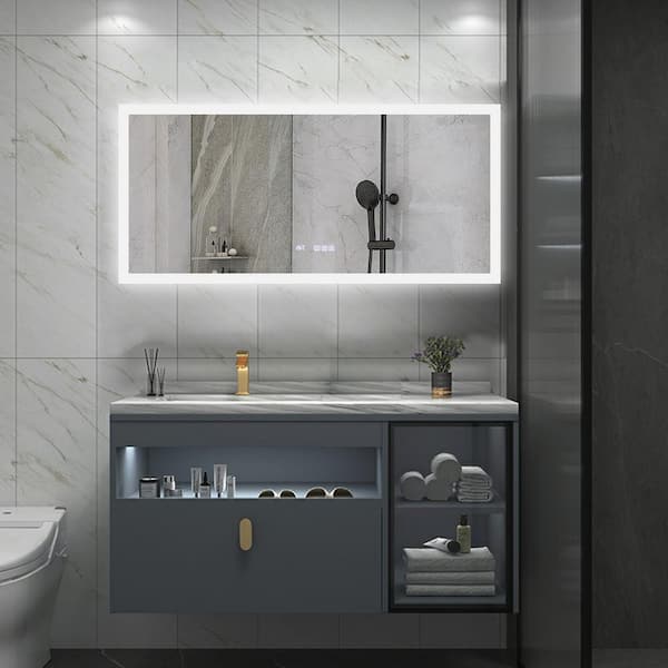 UKISHIRO JIE 60 in. W x 28 in. H Rectangular Frameless Anti-Fog LED Light Wall Mount Bathroom Vanity Mirror Dimmable Bright