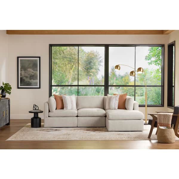 Thorton 105 in. Modular Track Arm Peformance Fabric 4 Piece Sofa/Chaise in Wheat Beige