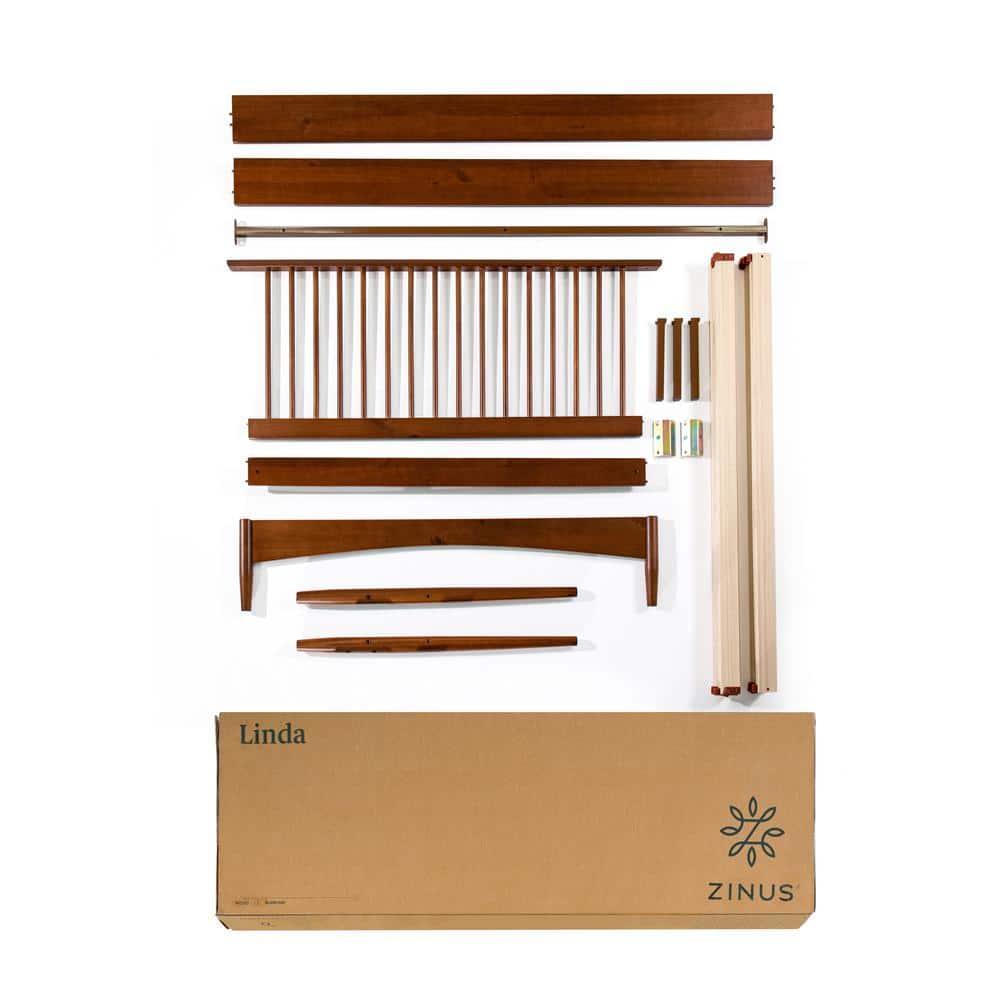 Elegant Mid-Century King Platform Bed with Wood Spindle Headboard