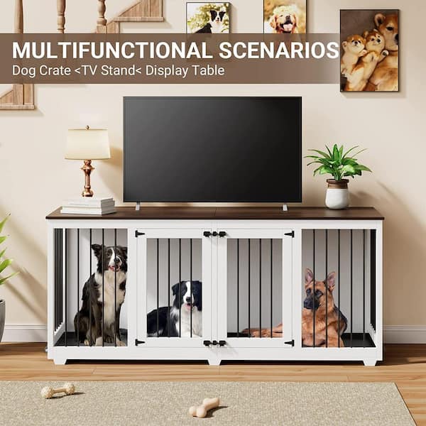 FUFU&GAGA 71 in. Large Dog Crate Furniture for 2 Dogs, Heavy-Duty