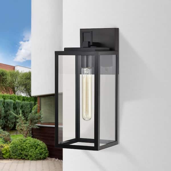 Edvivi 13.75 in. 1-Light Matte Black Outdoor Boxed Hardwired Wall