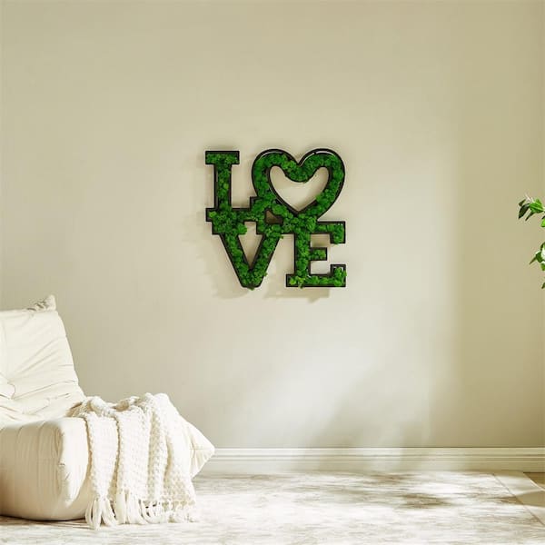 Unbranded Metal Green Wall Architectural Decor, Unique Design LOVE Letter Art Moss Wall Decor, for Living Room and Dining Room