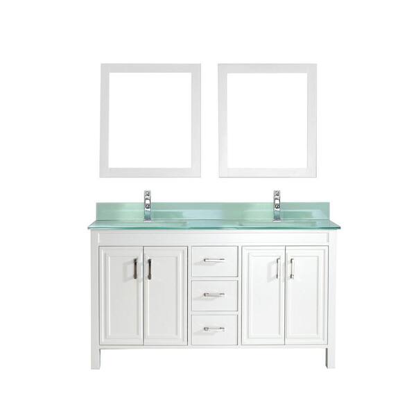 Studio Bathe Dawlish 60 in. Vanity in White with Glass Vanity Top in Mint and Mirror