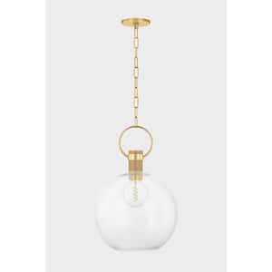 Catrine 12 in. 1 Light Aged Brass Finish Pendant Light with Clear Glass Shade