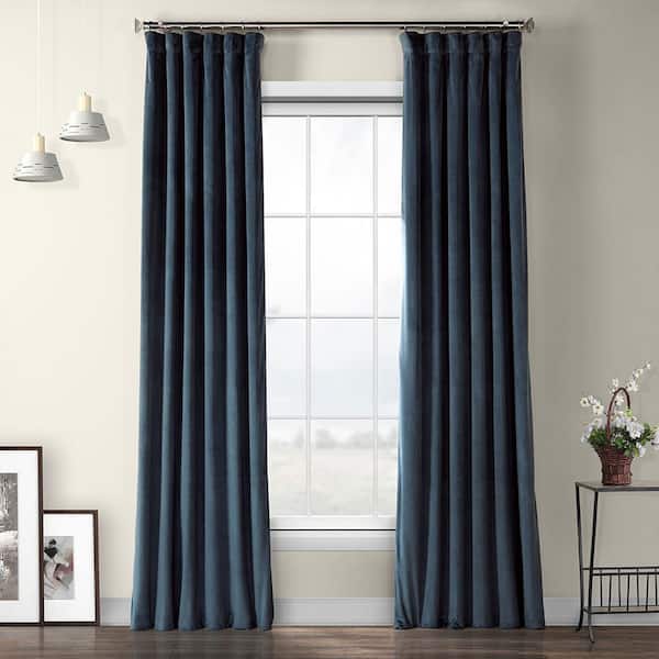 Exclusive Fabrics & Furnishings Avalon Blue Room Darkening Plush Velvet Curtain - 50 in. W x 120 in. L (1 Panel)