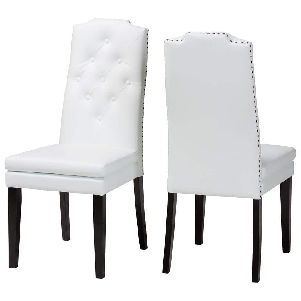 White Faux Leather Button-Tufted Parsons Dining Chair Set