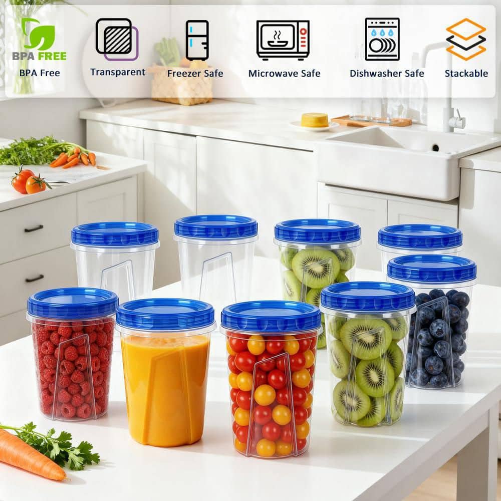 LAIFUCAM 10 Pack 34oz Airtight Reusable Freezer Food Storage