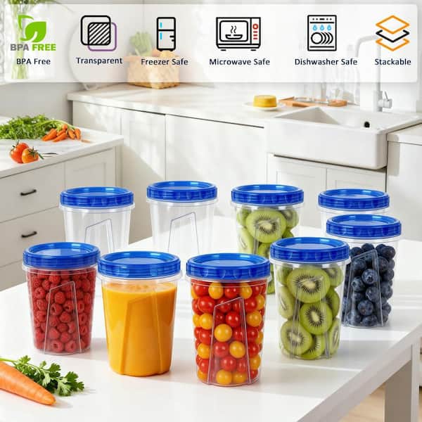 10 Pack 34oz Airtight Reusable Freezer Food Storage Containers with Twist Top Lids, Microwave Safe Meal Prep Set