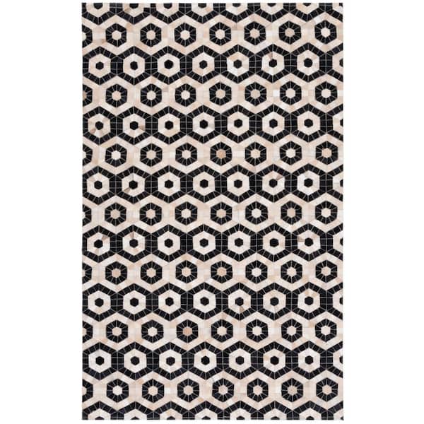 SAFAVIEH Studio Leather Black Beige 4 ft. x 6 ft. Abstract Geometric Area Rug