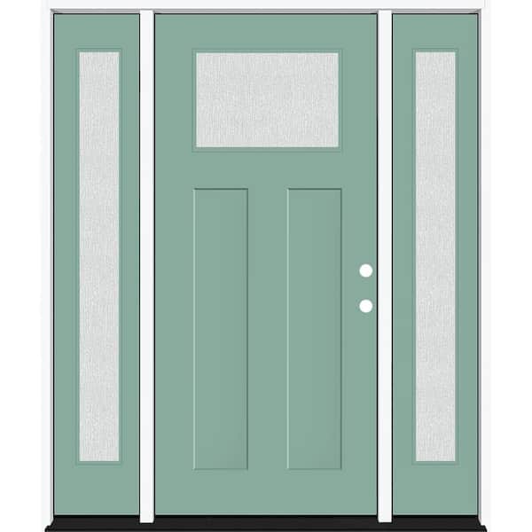 Steves & Sons Legacy 68 in. x 80 in. 1/4 Toplite Rain Glass LHIS Primed Quarry Finish Fiberglass Prehung Front Door w/Dbl 14 in. SL