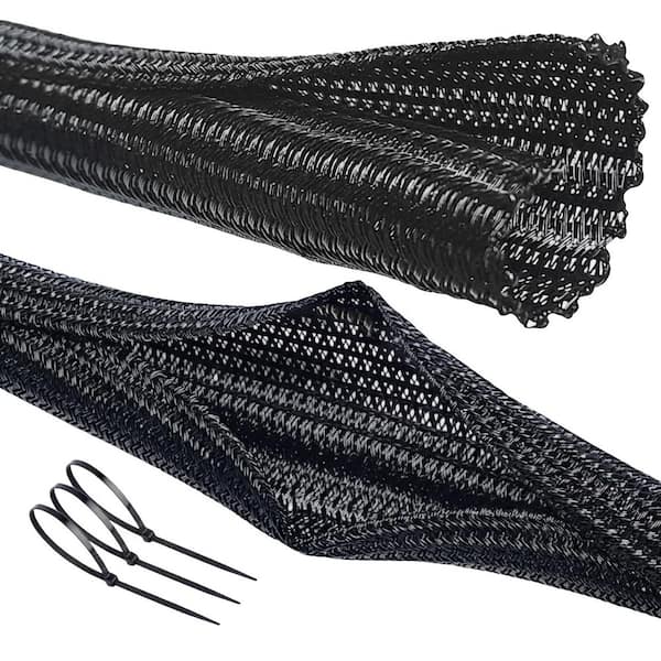Split Wire Loom Cable Sleeve Cord Hider Protector for Desk Pet Chew Proof Flexible Tube Black 1 in. 12 ft.