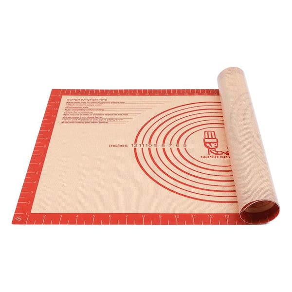 16 in. x 26 in. Silicone Pastry Baking Mat with Measurements, Oven Liner, Non-Slip and Non-Stick Dough Rolling Mat, Red