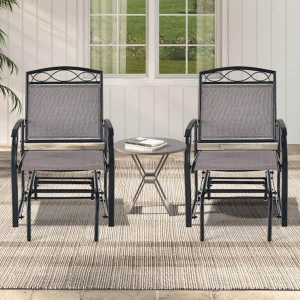 Clihome Metal Outdoor Glider Armchairs with Ergonomic Design (Weight Capacity up to 400 lbs.) (Set of 2)