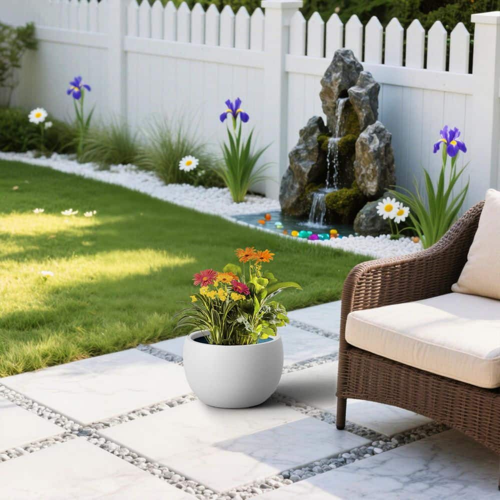15in. Large Pearl White Round Concrete Plant Pot/ Planter Bowl for Indoor and Outdoor Decoration with Drainage Hole price history on PriceWatchPro