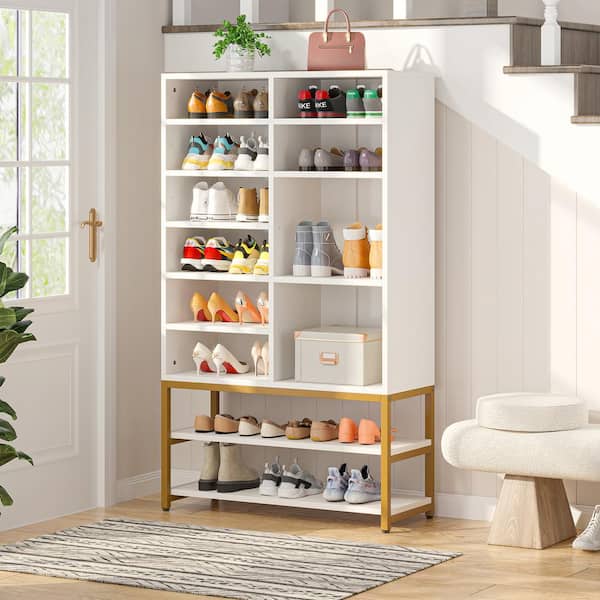 Tribesigns White MDF Shoe Cabinet with 3 Tiers and Adjustable Shelves - 24 Pair Shoe Storage Organizer for Entryway, Bedroom, Hallway | HOGA-JW0310