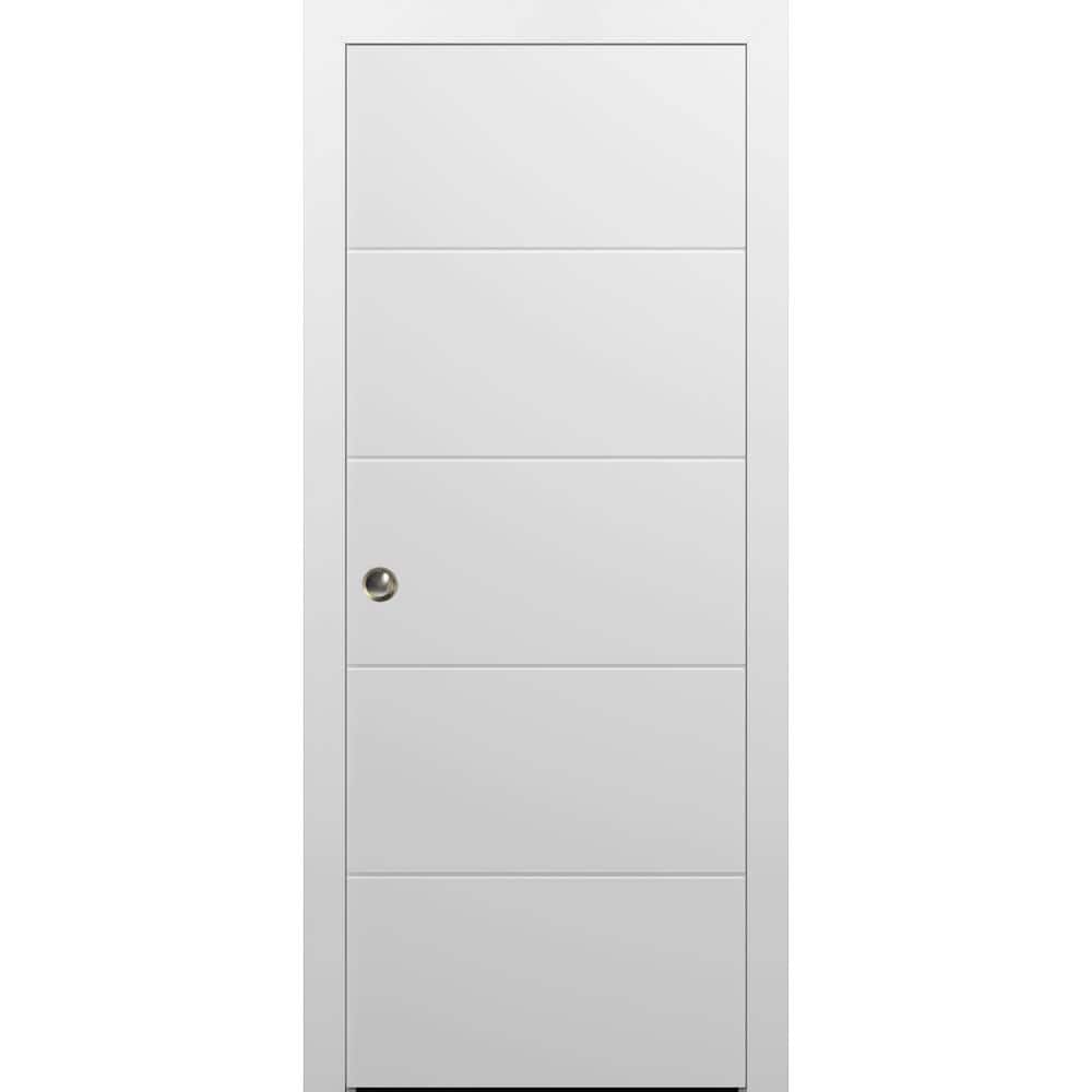 28 in. x 84 in. 1 Panel Painted White Finished Solid Wood Sliding Door with Hardware price history on PriceWatchPro