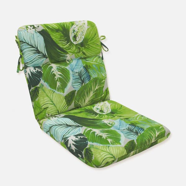 Pillow Perfect Tropic Botanical 21 in. W x 3 in. H Deep Seat, 1 Piece Chair Cushion with Round Corners in Green/Blue Lush Leaf