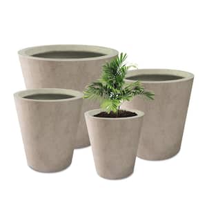 20.9", 17.7", 15" & 12.6"H Cylindrical Weathered Finish Lightweight Concrete Modern Planters Set of 4, Outdoor Indoor