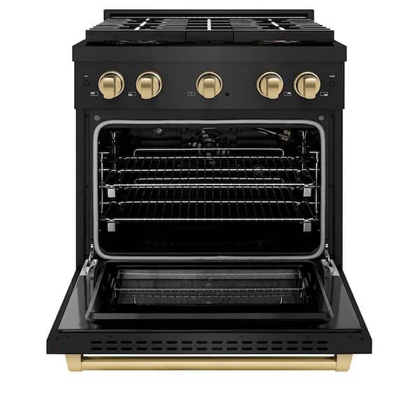 Autograph 30 in. 4.2 cu. ft. Gas Range with 4-Burner DuoPro Cooktop and Gas Oven in Black Stainless and Champagne
