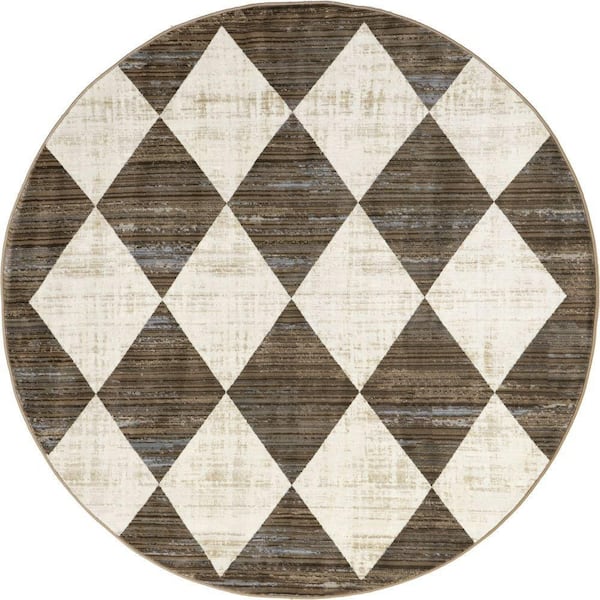 Meline Beige 6 ft. Plaid Round Rug